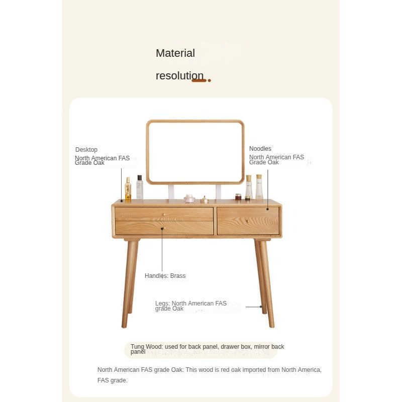 Oak Solid Wood Modern Dressing Table With Mirror.