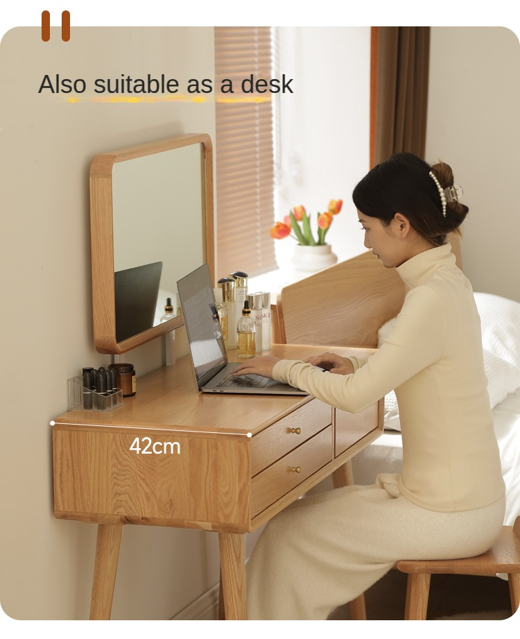 Oak Solid Wood Modern Dressing Table With Mirror.