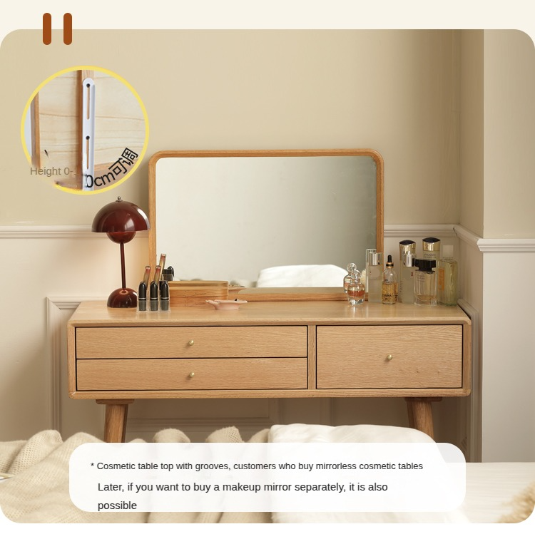 Oak Solid Wood Modern Dressing Table With Mirror.