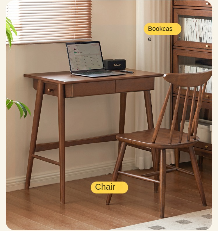 Solid Rubberwood Storage Office Desk