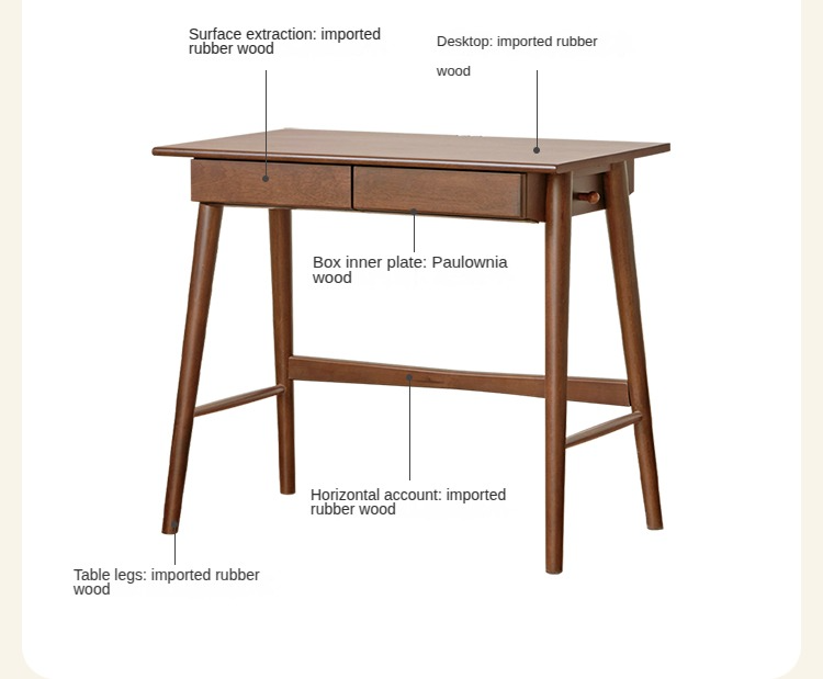 Solid Rubberwood Storage Office Desk