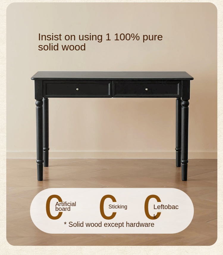 Solid Rubberwood American Retro Black Computer Desk.
