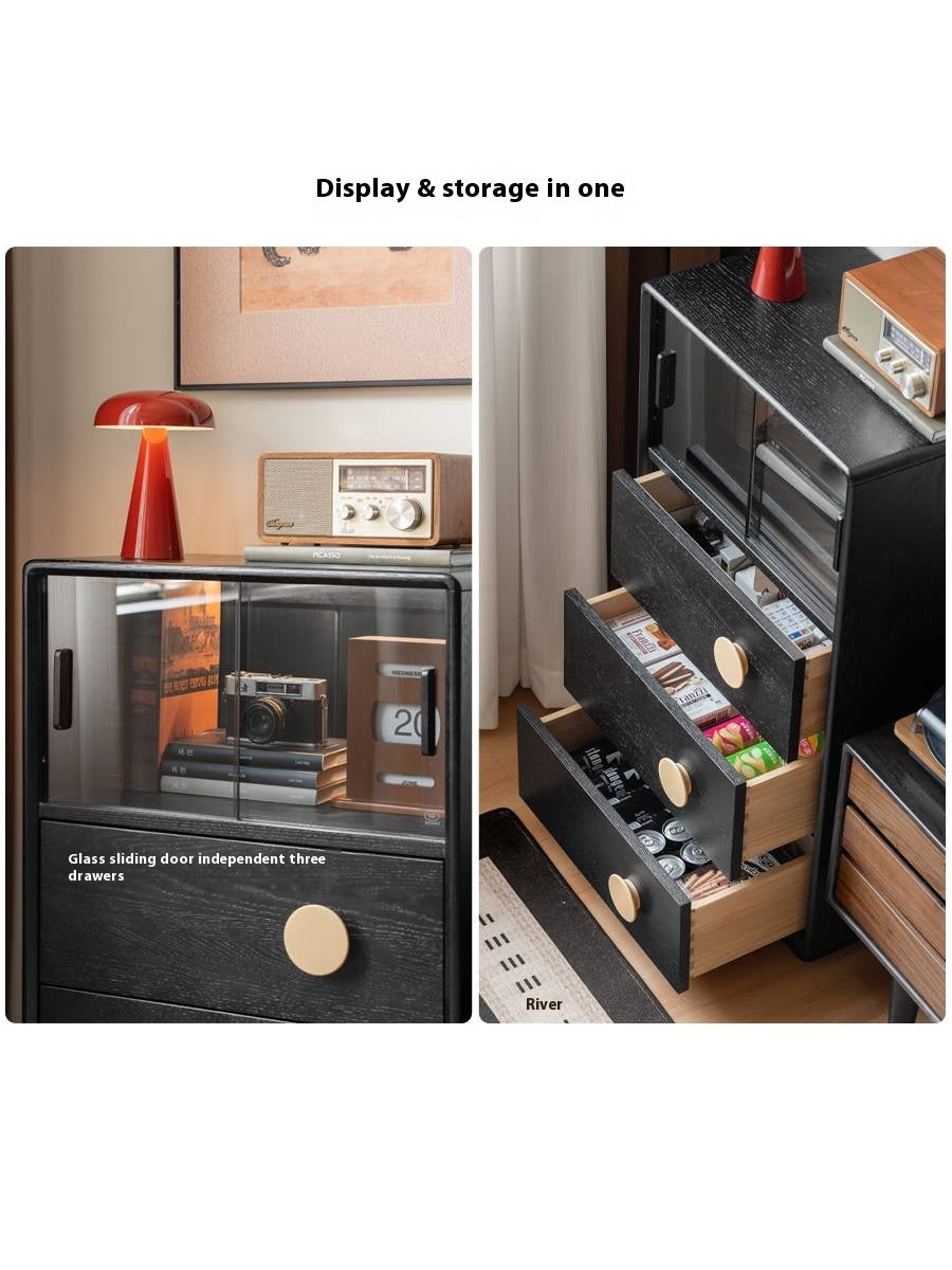 Ash Solid Wood Black Floor Standing Side Cabinet.