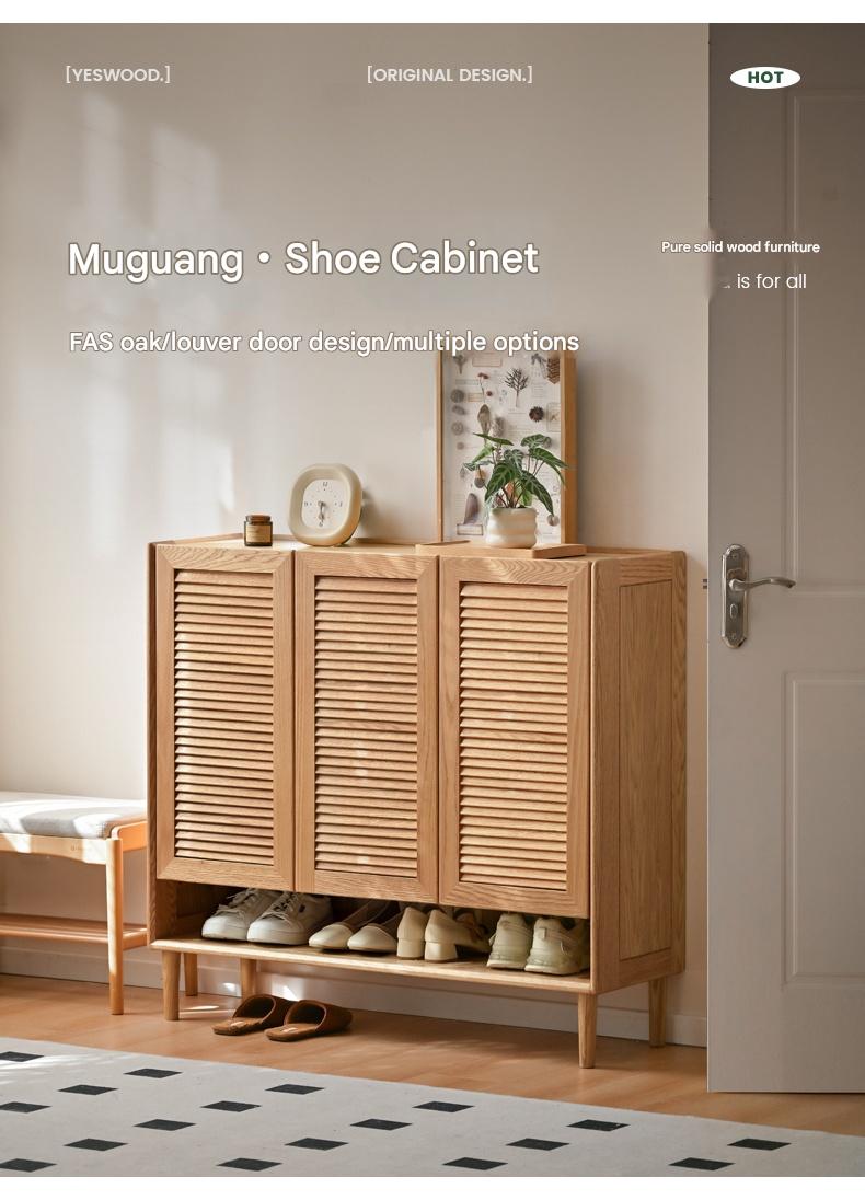 Oak Solid Wood, Solid Rubberwood Modern Shoe Cabinet