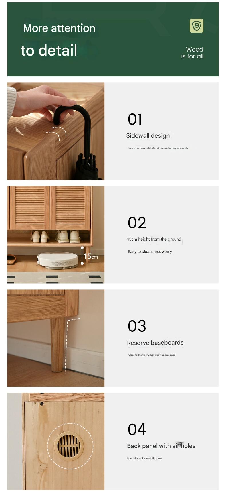 Oak Solid Wood, Solid Rubberwood Modern Shoe Cabinet