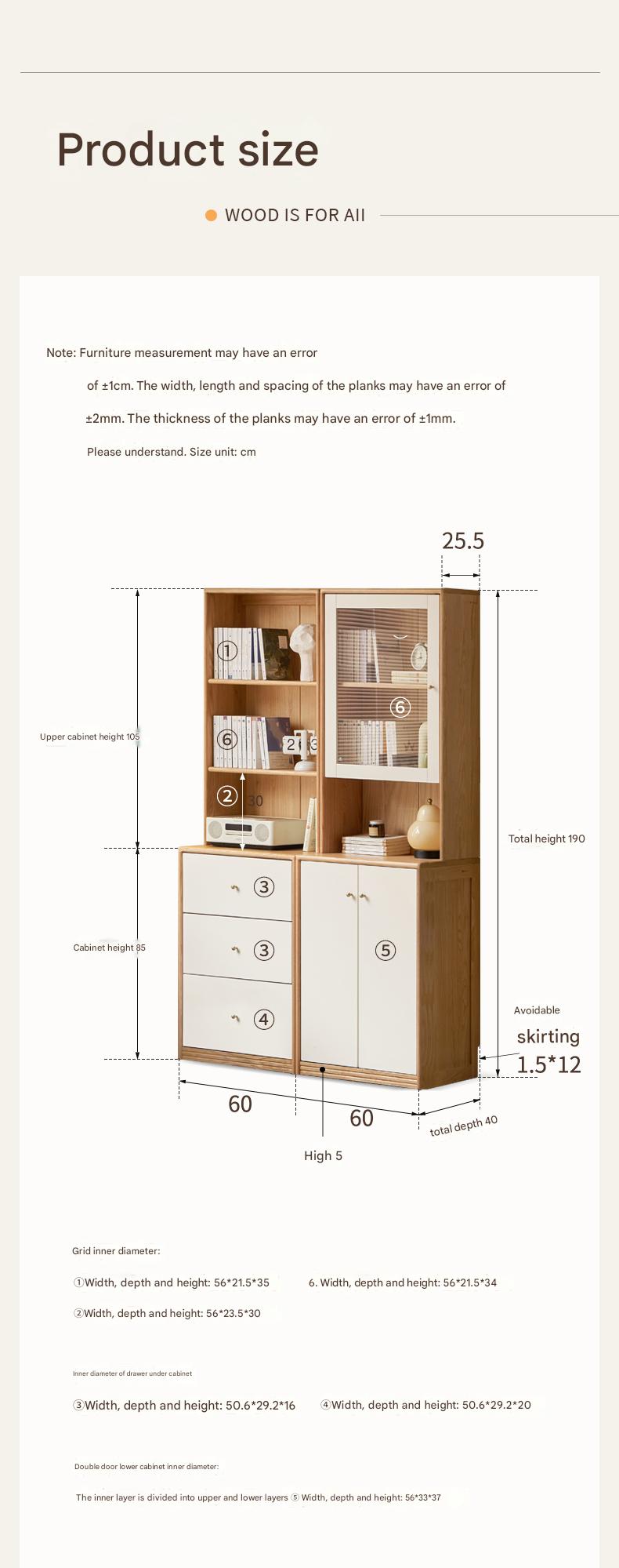 Solid Rubberwood, Oak Solid Wood Combination Bookcase.