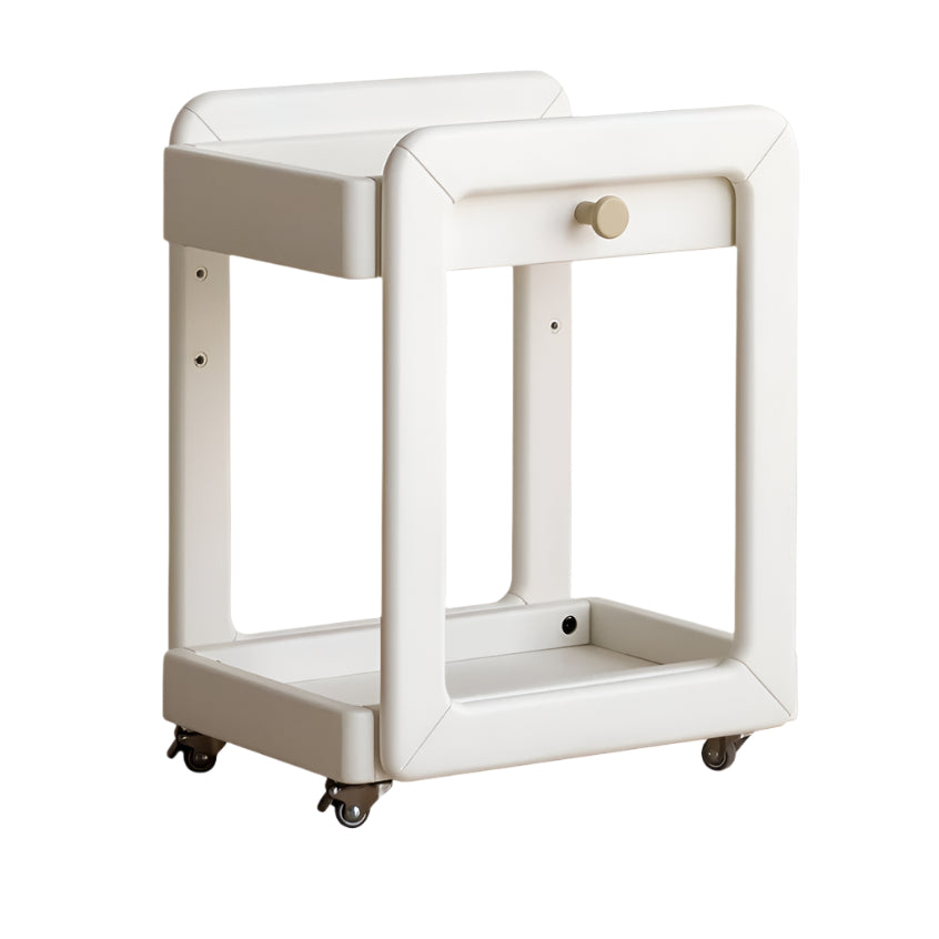 Rubber Solid Wood White Cream Style Under-Desk Movable Storage Rack.