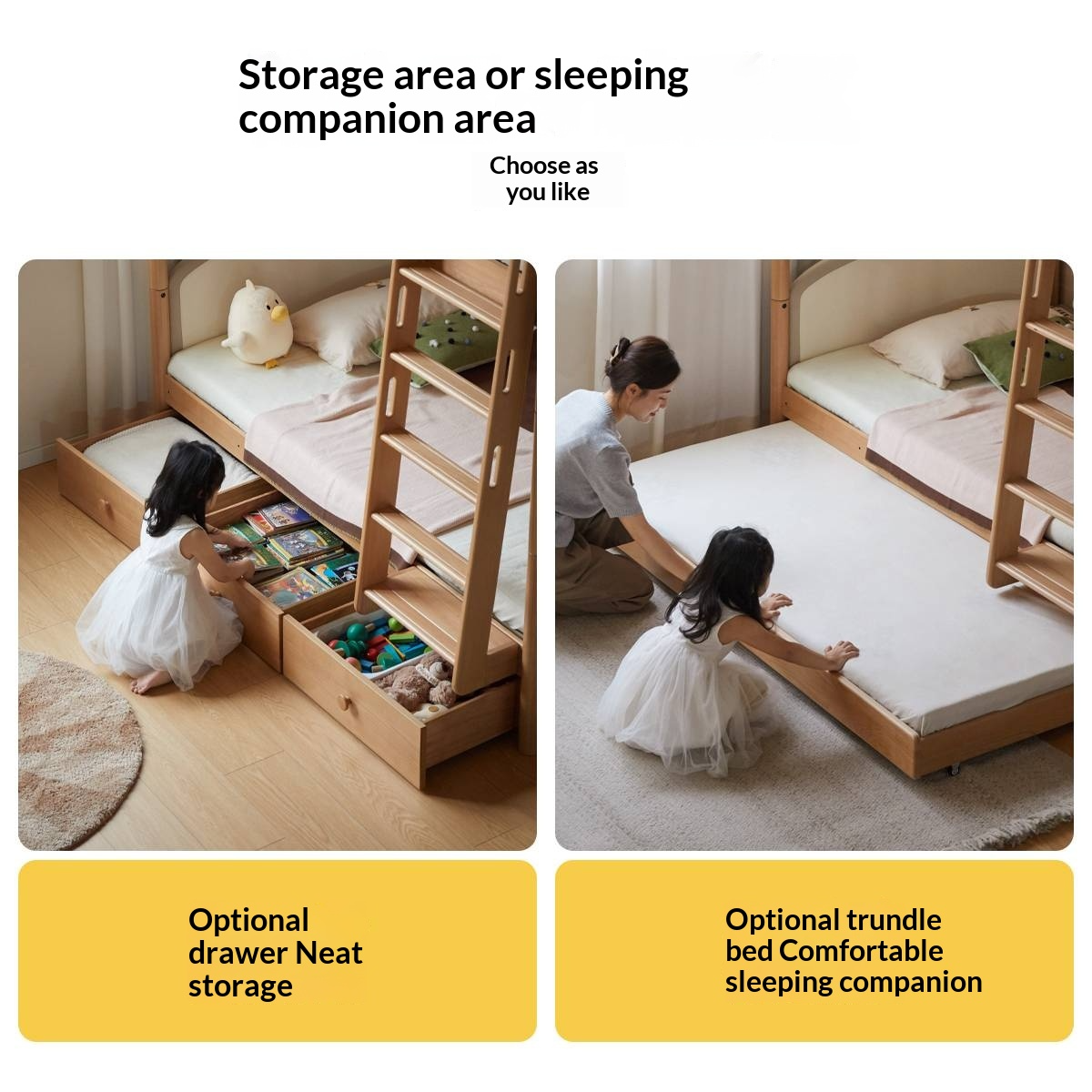 Beech Solid Wood Compact Bunk Bed, Suitable for Adults and Children