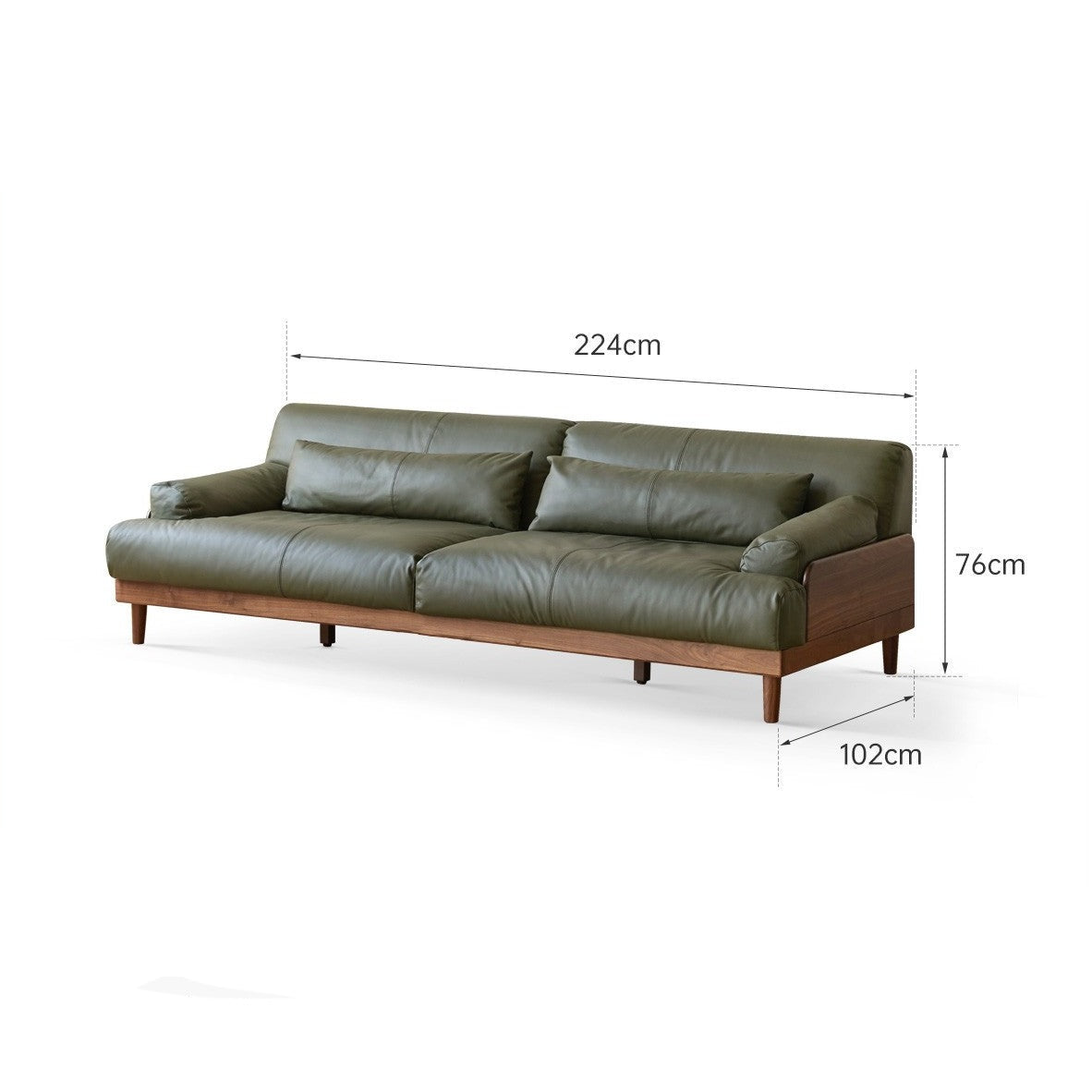 Black Walnut, Oak Solid Wood Leather Down Sofa.