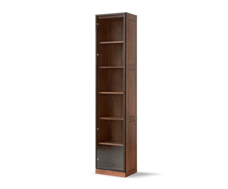 Solid Rubberwood, Oak Solid Wood Bookcase Modern With Glass Door