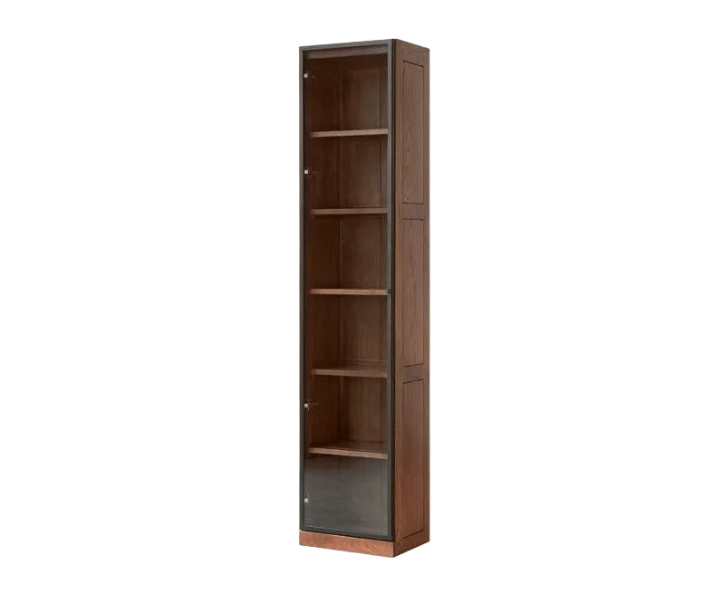 Solid Rubberwood, Oak Solid Wood Bookcase Modern With Glass Door