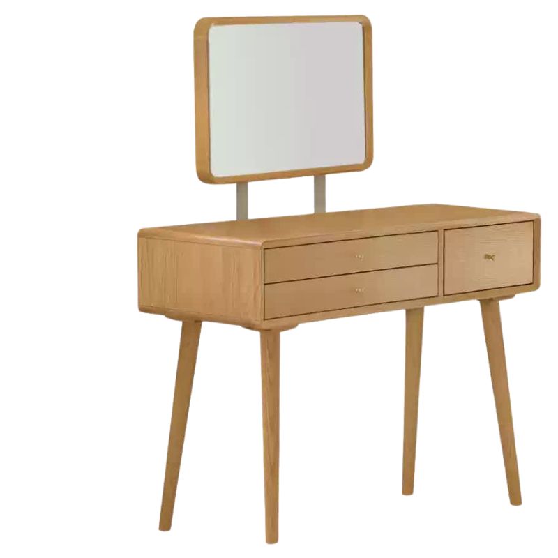 Oak Solid Wood Modern Dressing Table With Mirror.