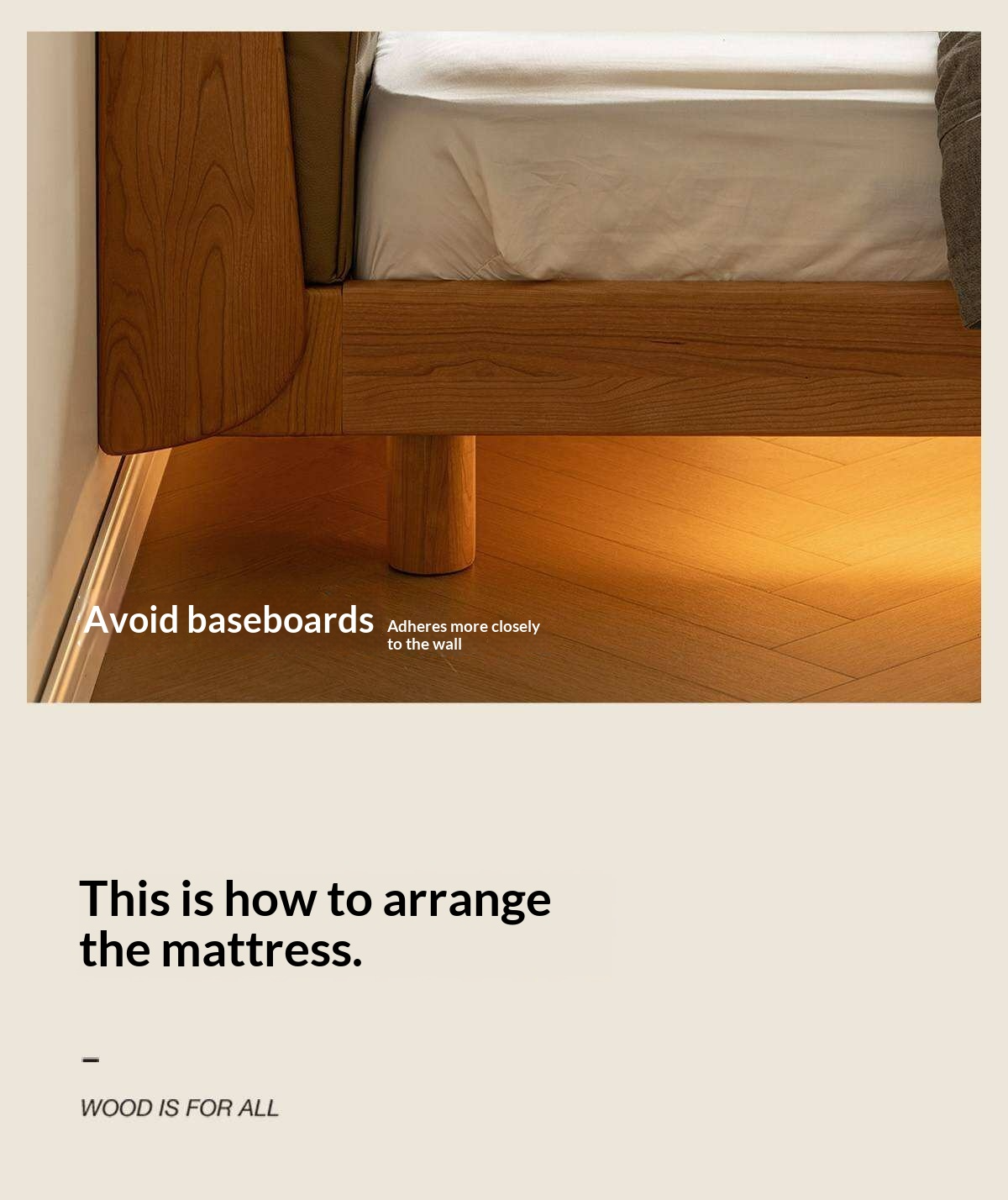 Cherry Solid Wood Bed with Genuine Leather Upholstered Headboard and LED Lighting
