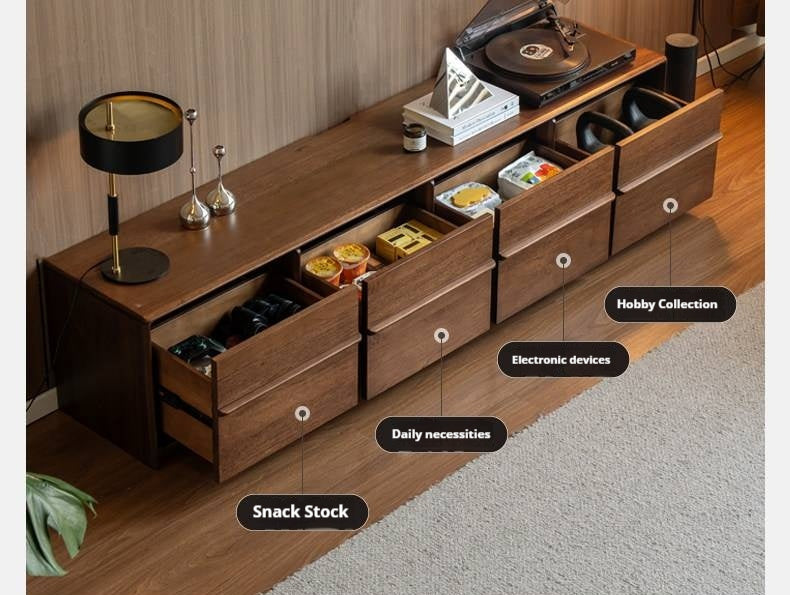 Sandalwood Solid Wood Low Profile TV Console with Fluted Panels