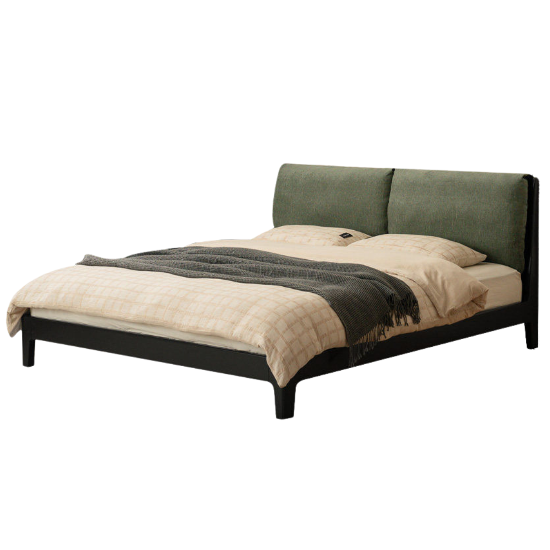 Rubberwood Solid Wood Genuine leather, Fabrics Simple Soft Double Bed