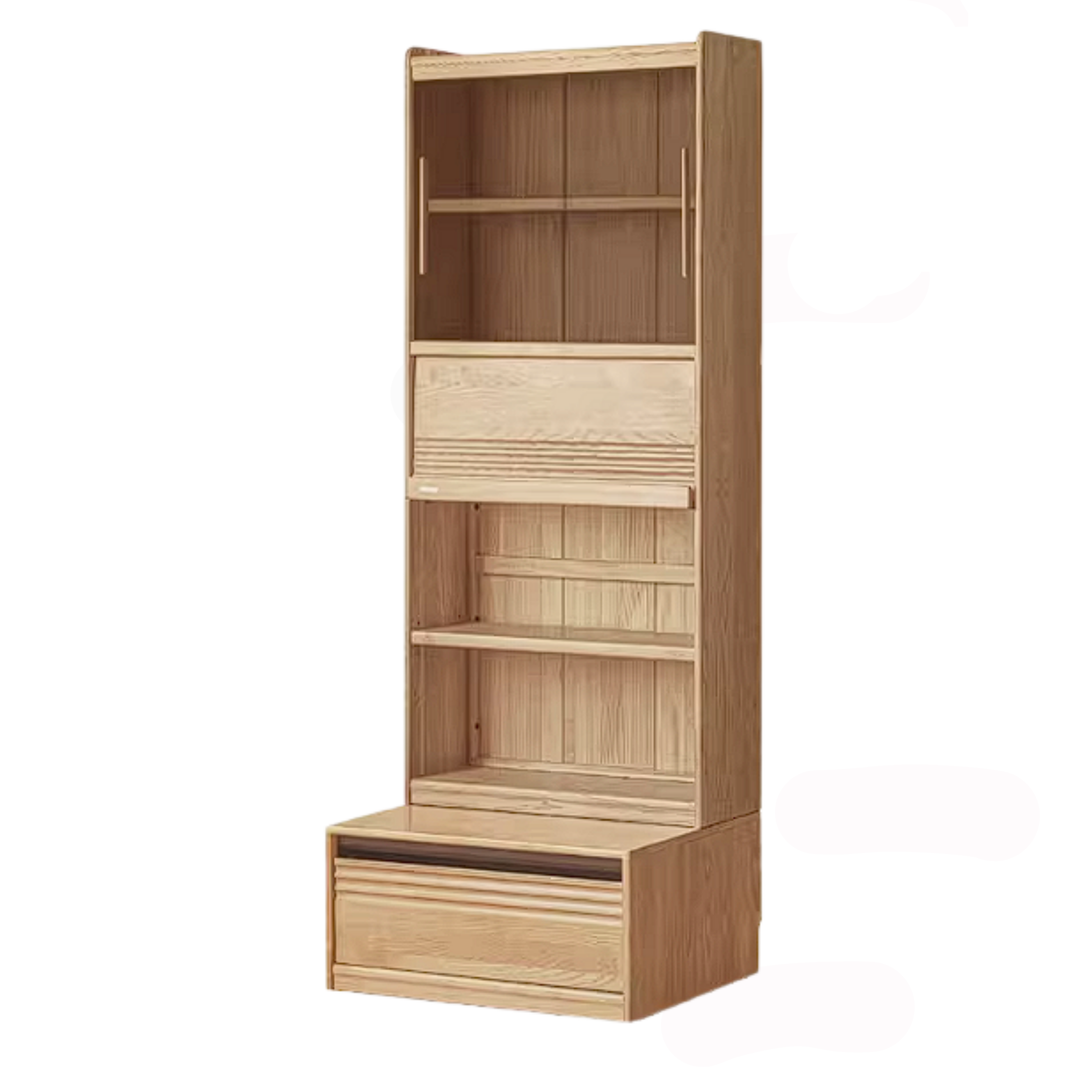 Ash Solid Wood Bookshelf with Wall Mounted Display Cabinet Design