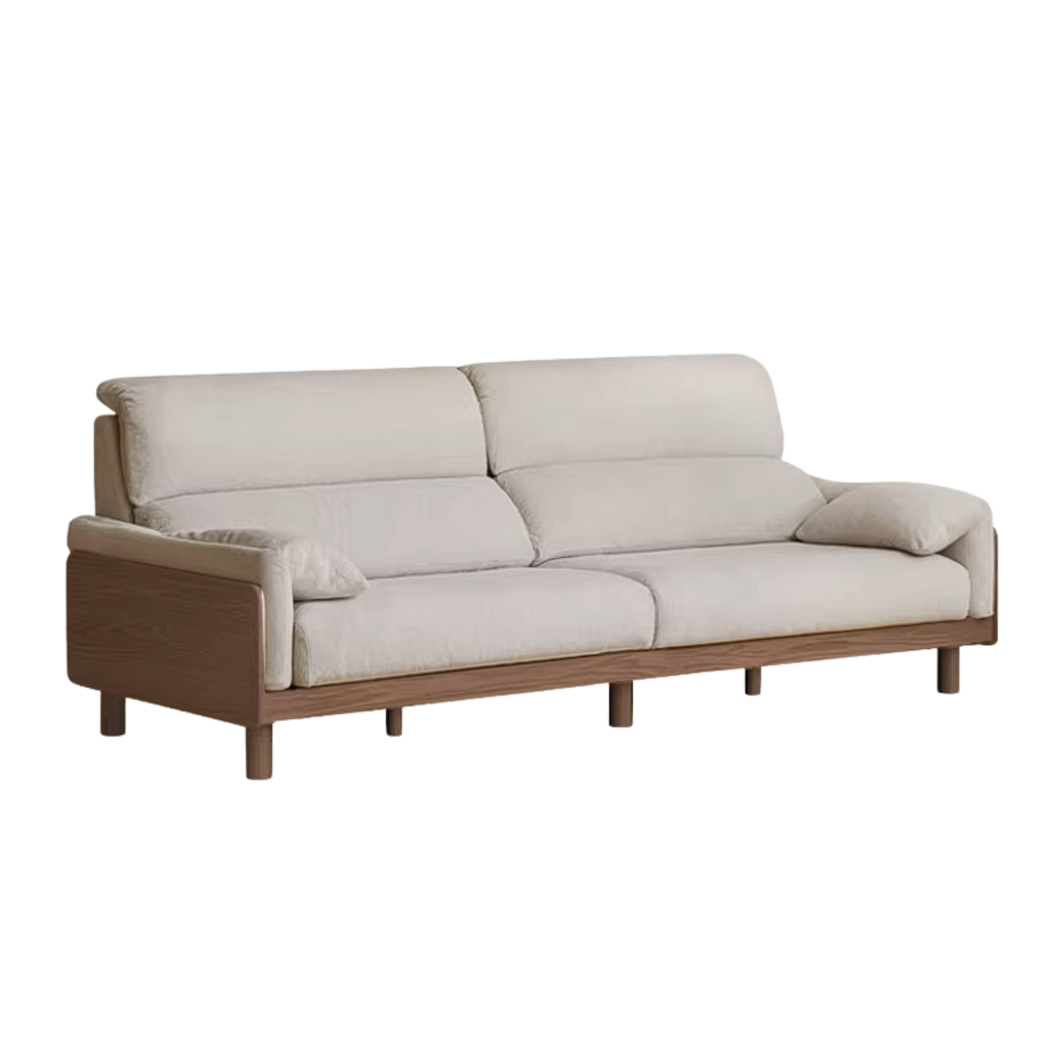 Ash Solid Wood Linen Sofa with Exposed Wood Base