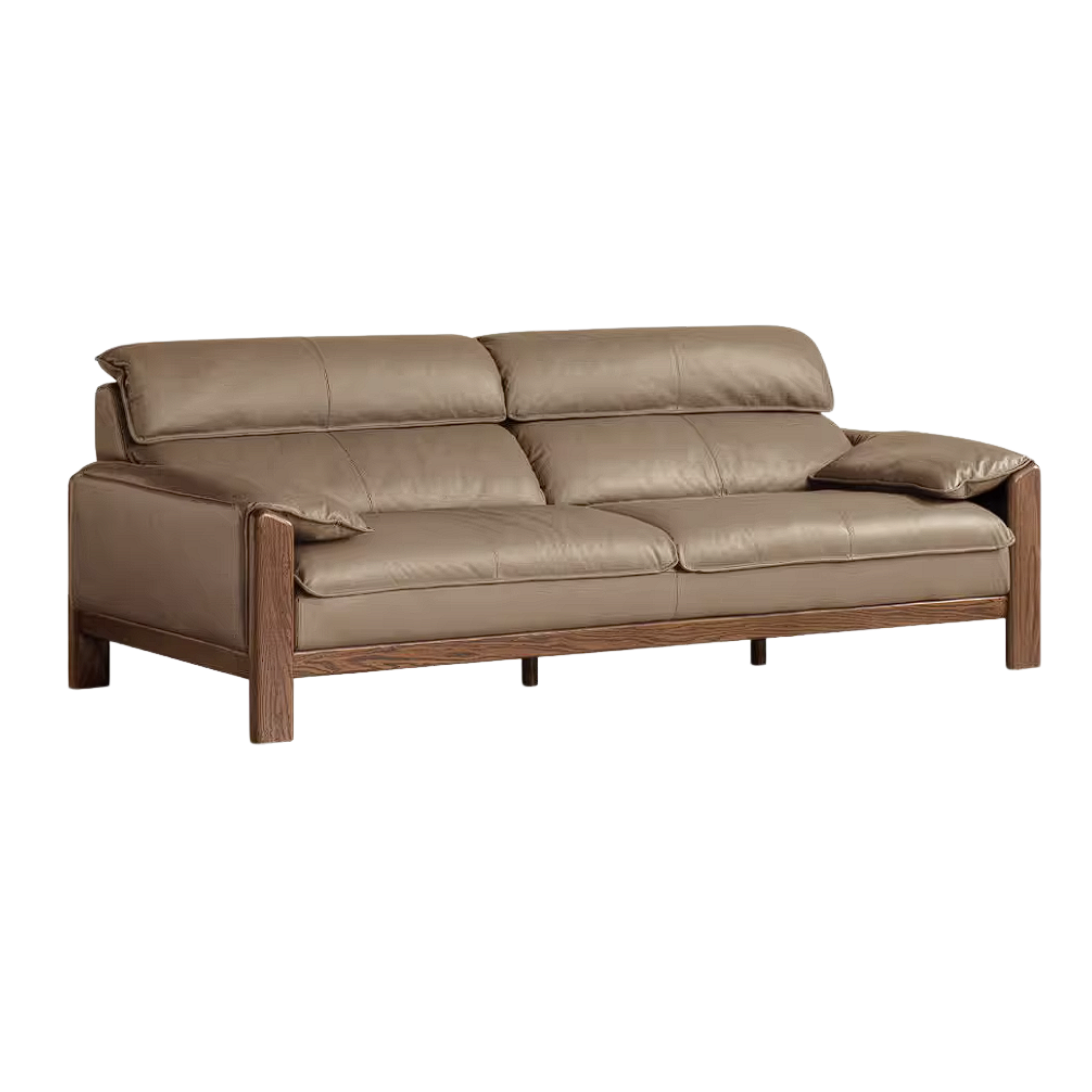 Oak Solid Wood, Sandalwood Sofa with Italian Light Luxury Leather Design