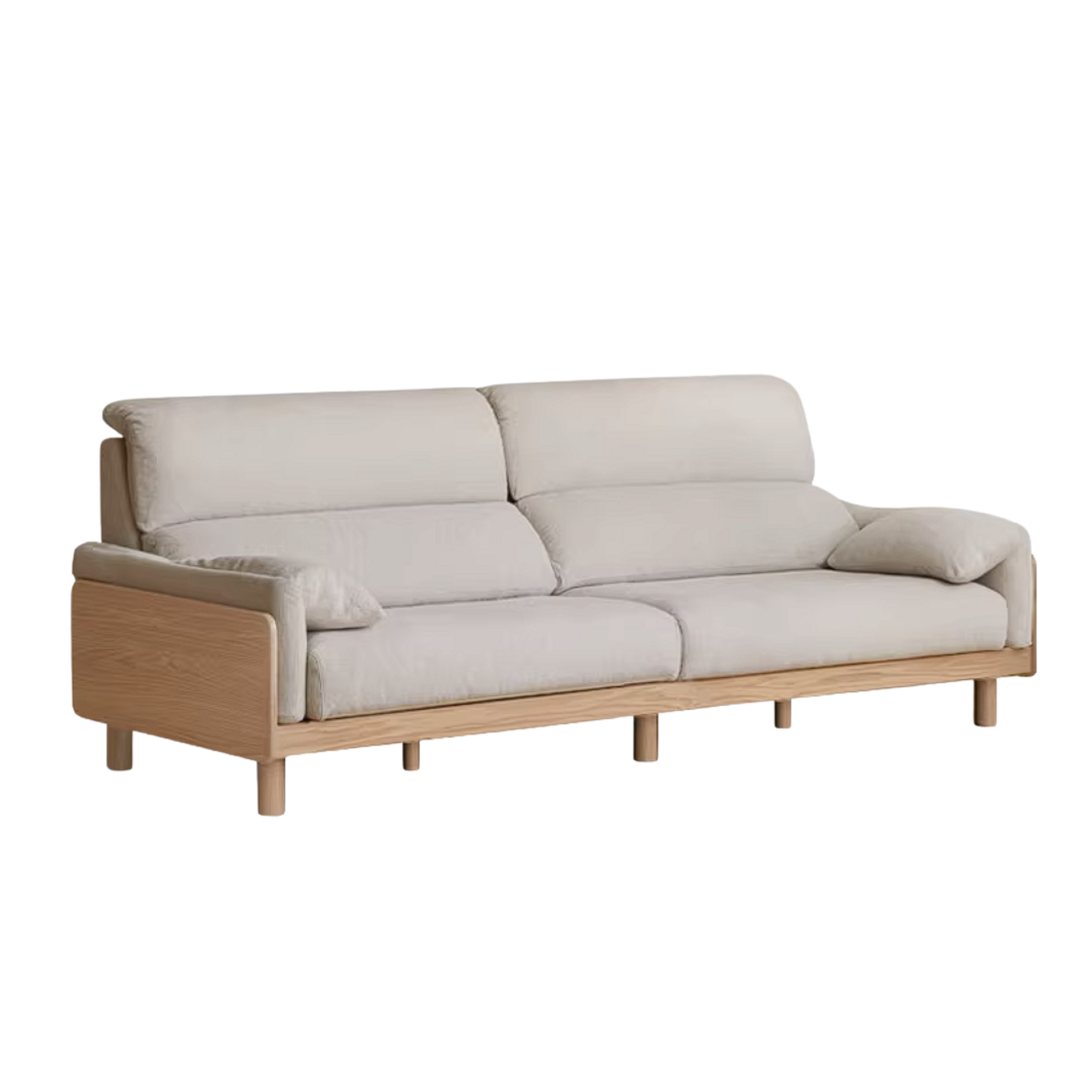Oak, Ash Solid Wood Linen Sofa with Exposed Wood Base
