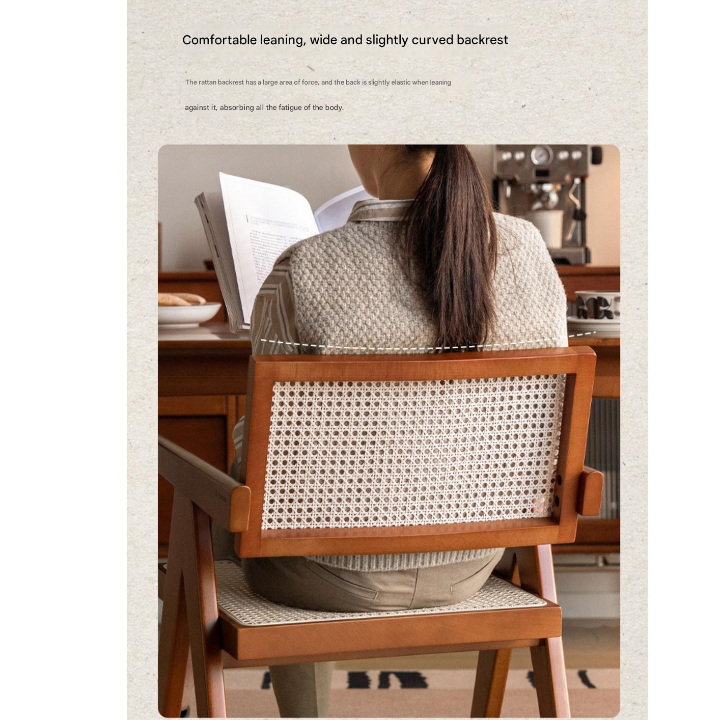 Beech Solid Wood Retro Rattan Dining Chair