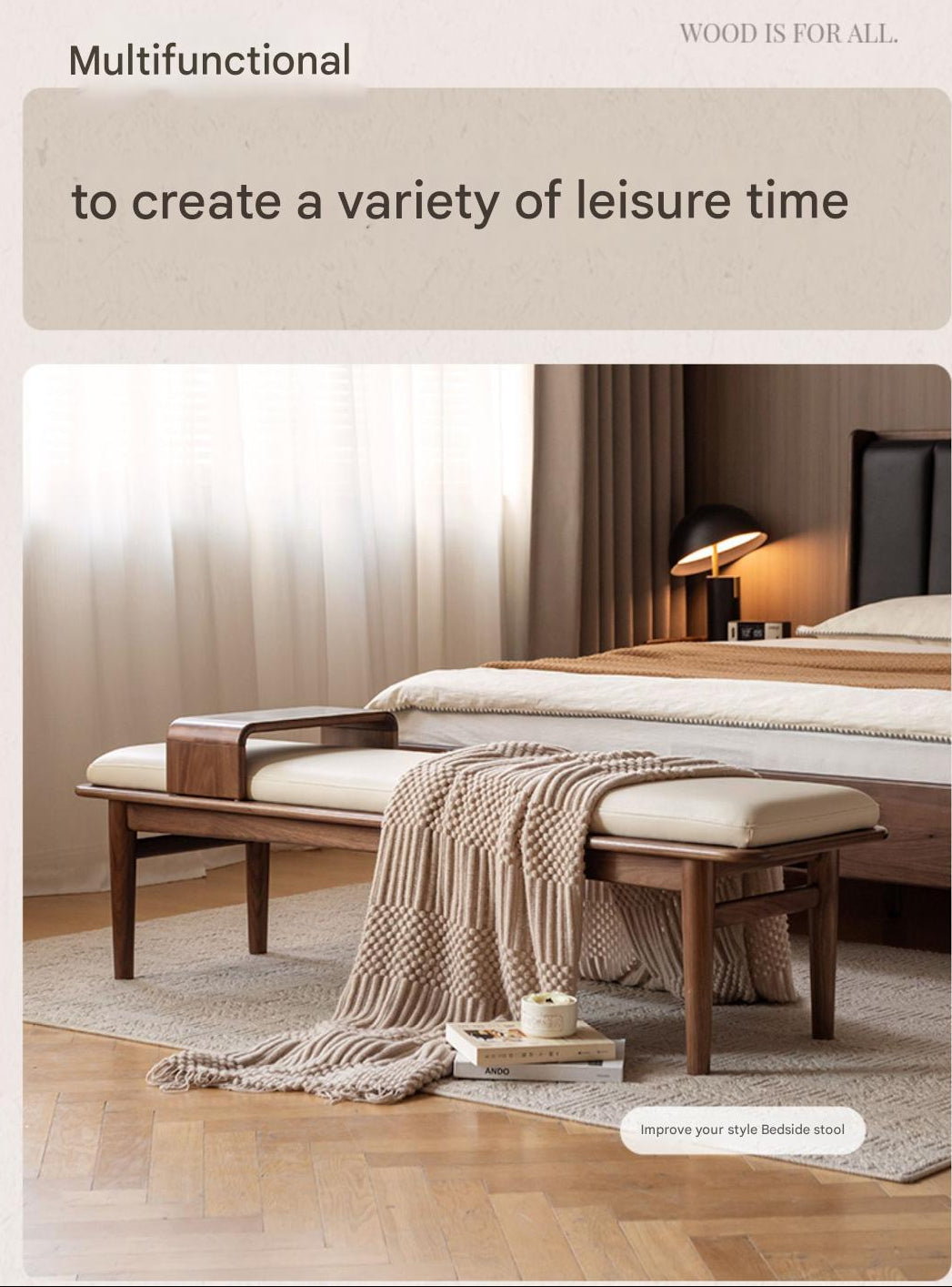 Black Walnut, Oak Solid Wood Soft Packed Bench