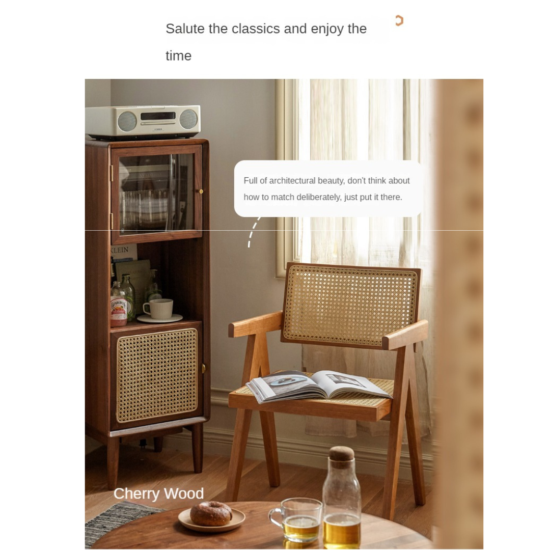 Ash, Oak, Cherry, Black Walnut, Beech Solid Wood Retro Rattan Chair