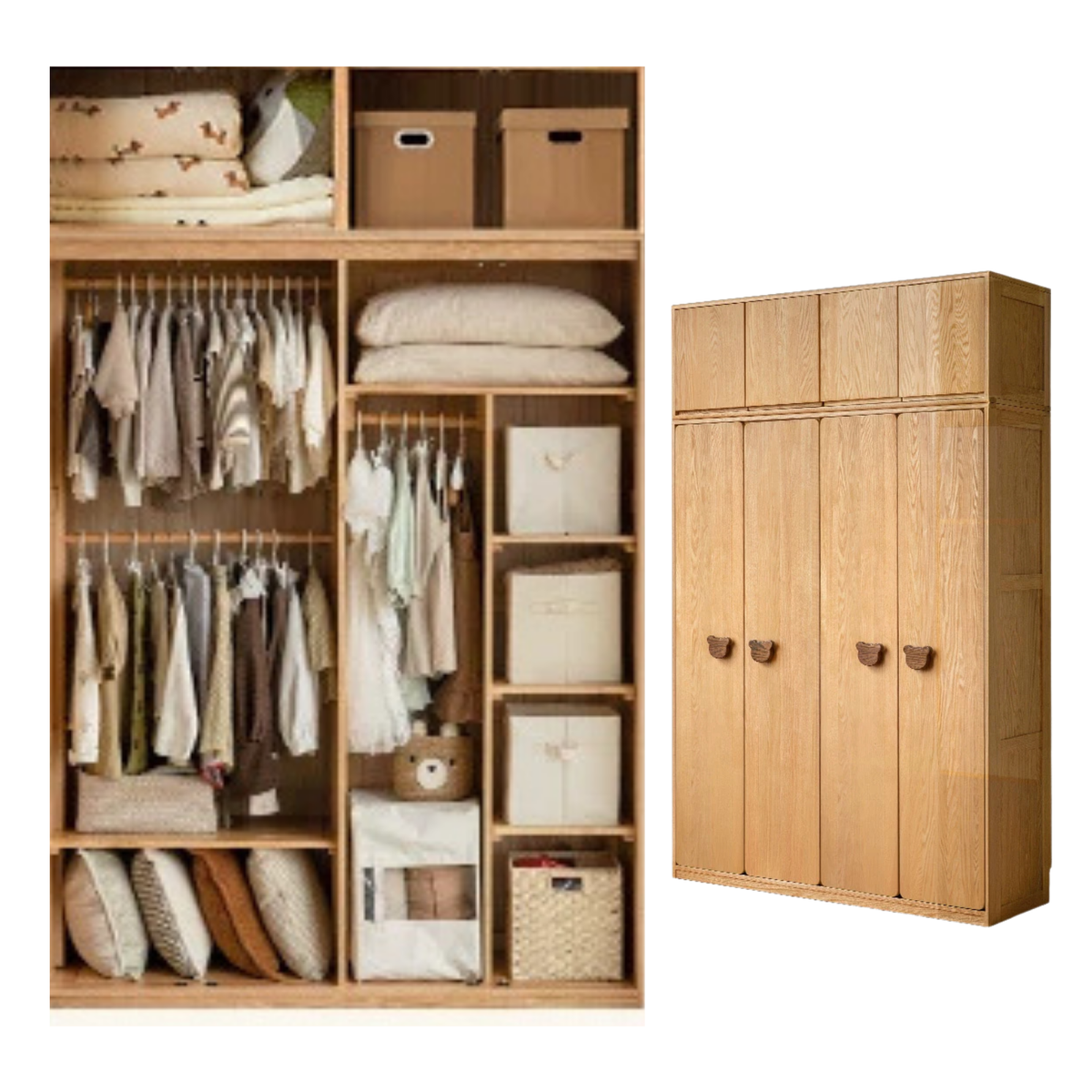 Oak Solid Wood Kids Wardrobe