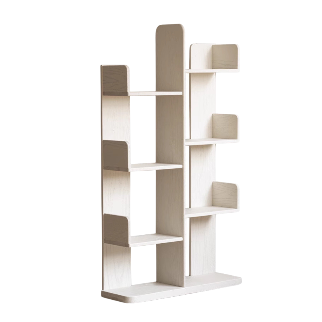 Oak Solid Wood Floor to Floor Cream Cactus Shelf Corner Bookcase Display<