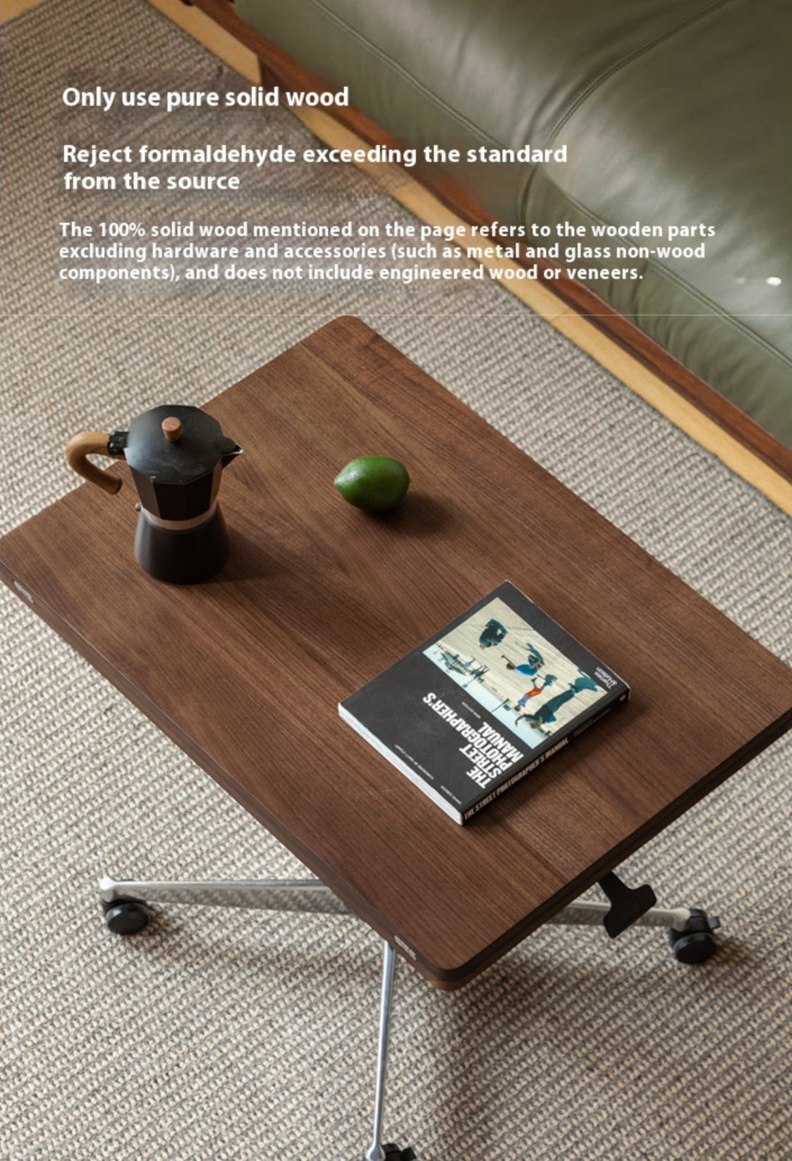 Black Walnut, Oak Solid Wood Rectangular Lift Side Table