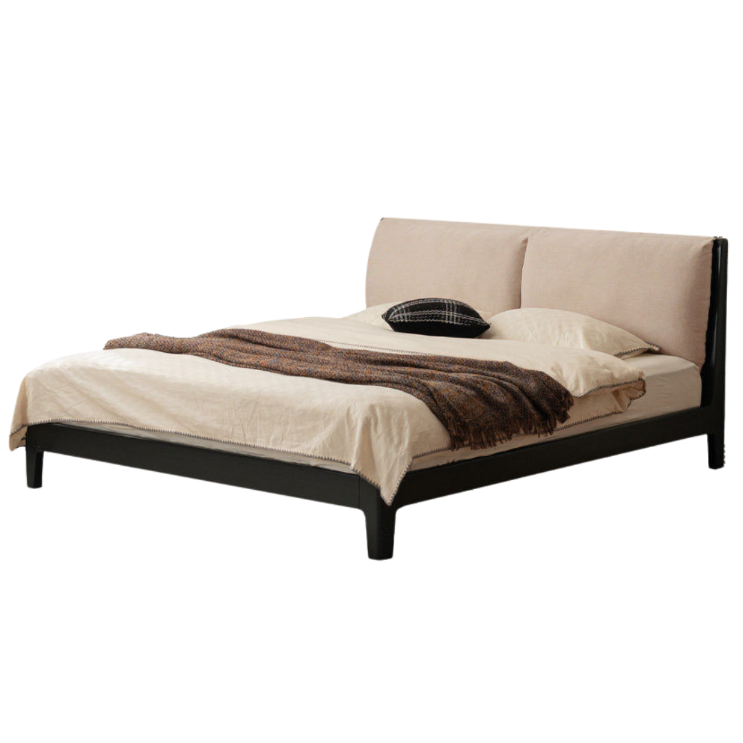 Rubberwood Solid Wood Genuine leather, Fabrics Simple Soft Double Bed