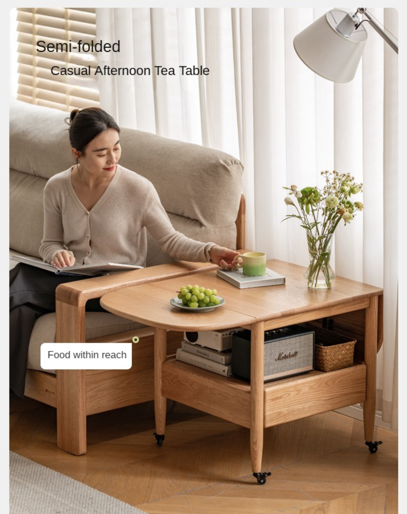 Oak, Beech Solid Wood Folding Mobile Coffee Table