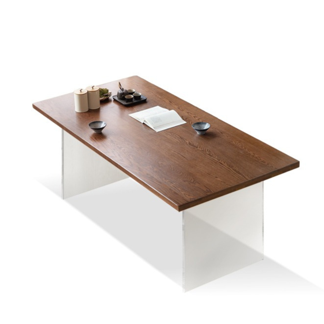 Black Walnut, South American Walnut, Oak Solid Wood Acrylic Suspension Dining Table