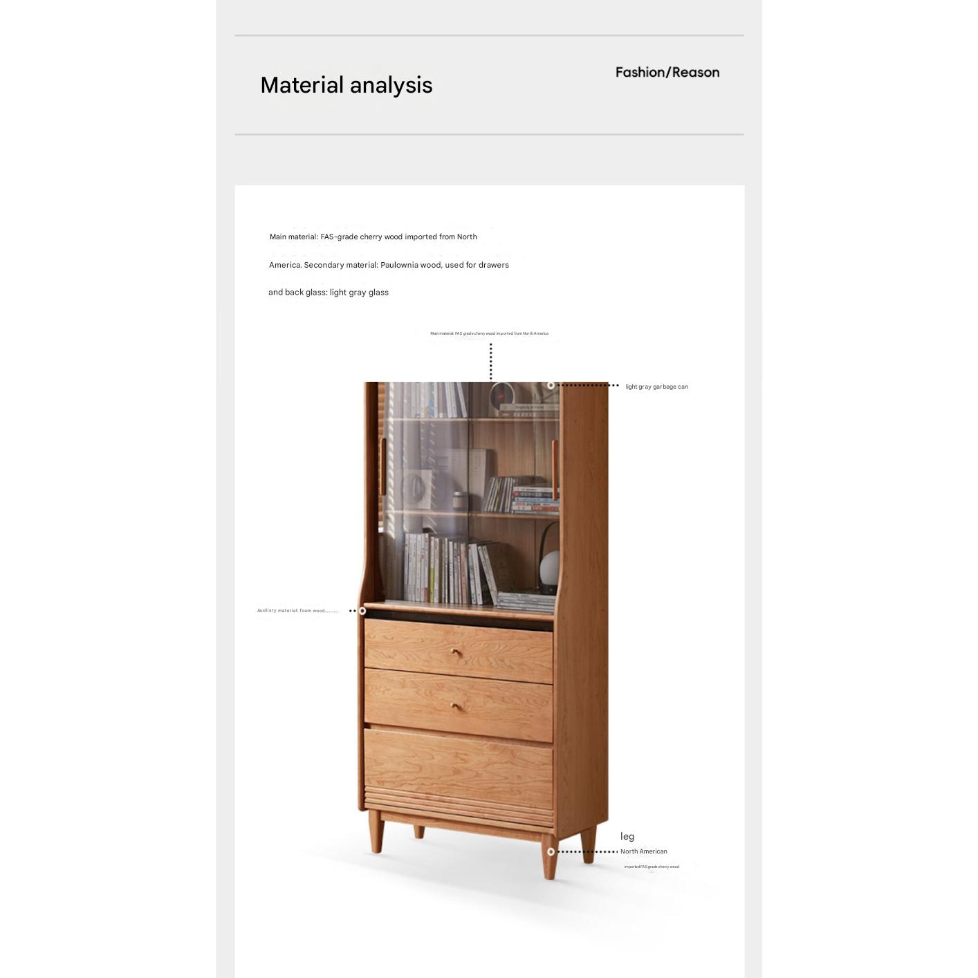 Cherry Solid Wood Glass Bookcase.