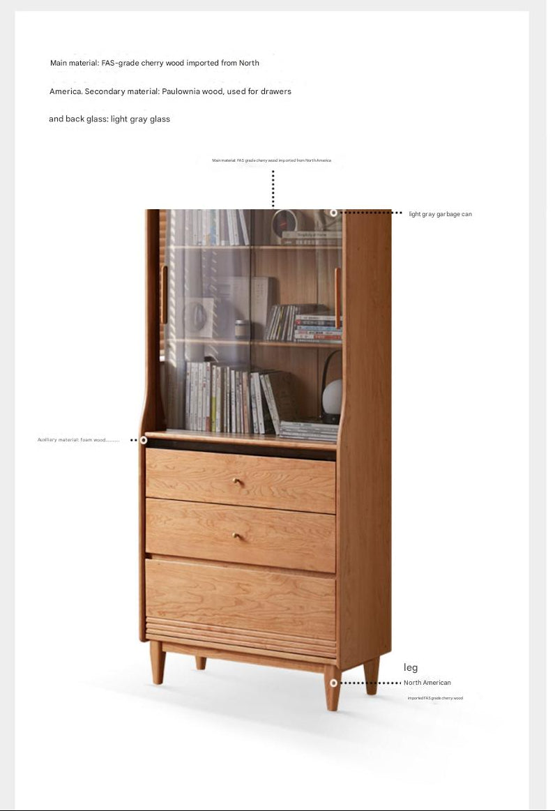 Cherry Solid Wood Glass Bookcase.