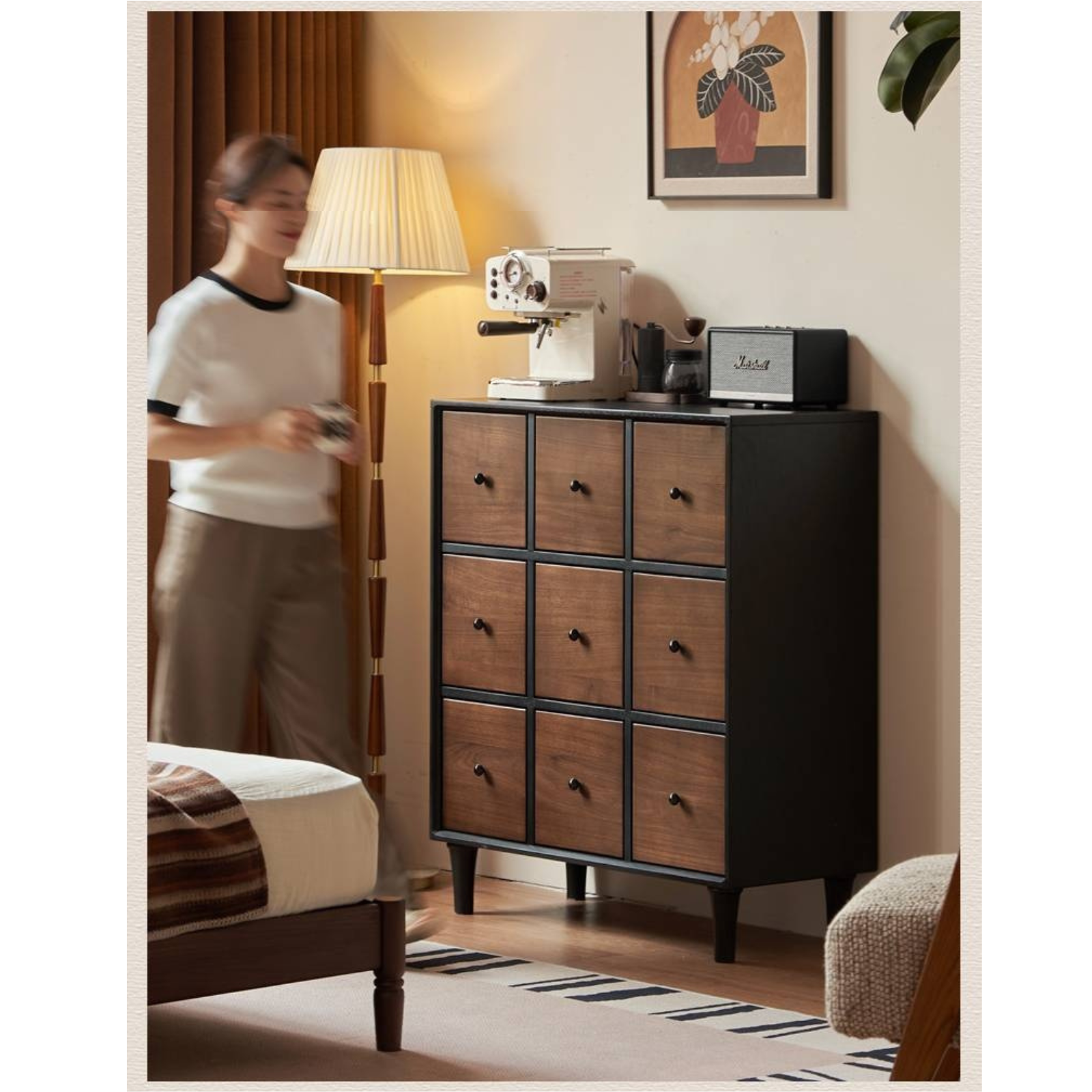 Black Walnut Solid Wood Italian Light Luxury Nine Drawer Drawer Cabinet