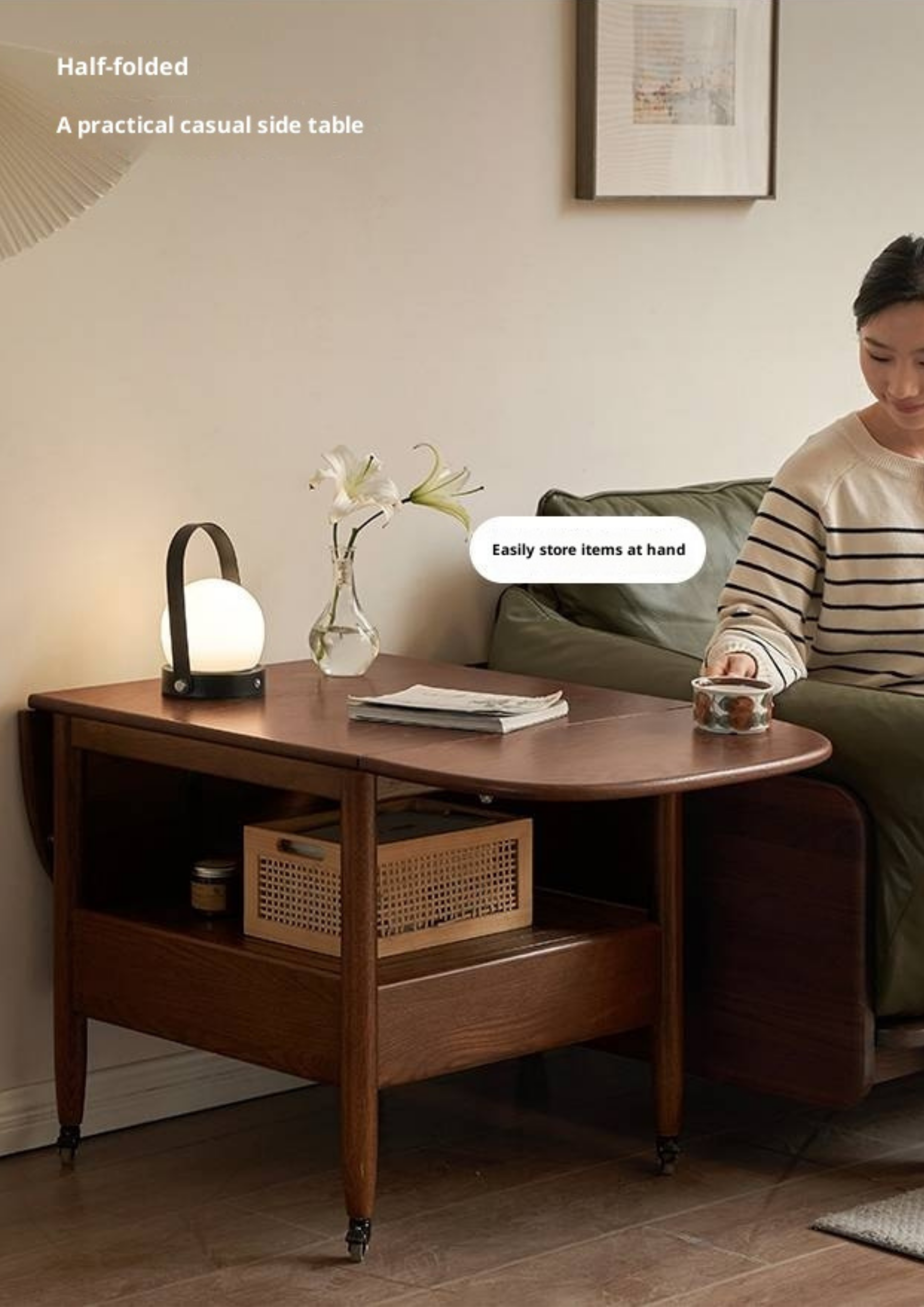 Oak Solid Wood Folding Movable Coffee Table