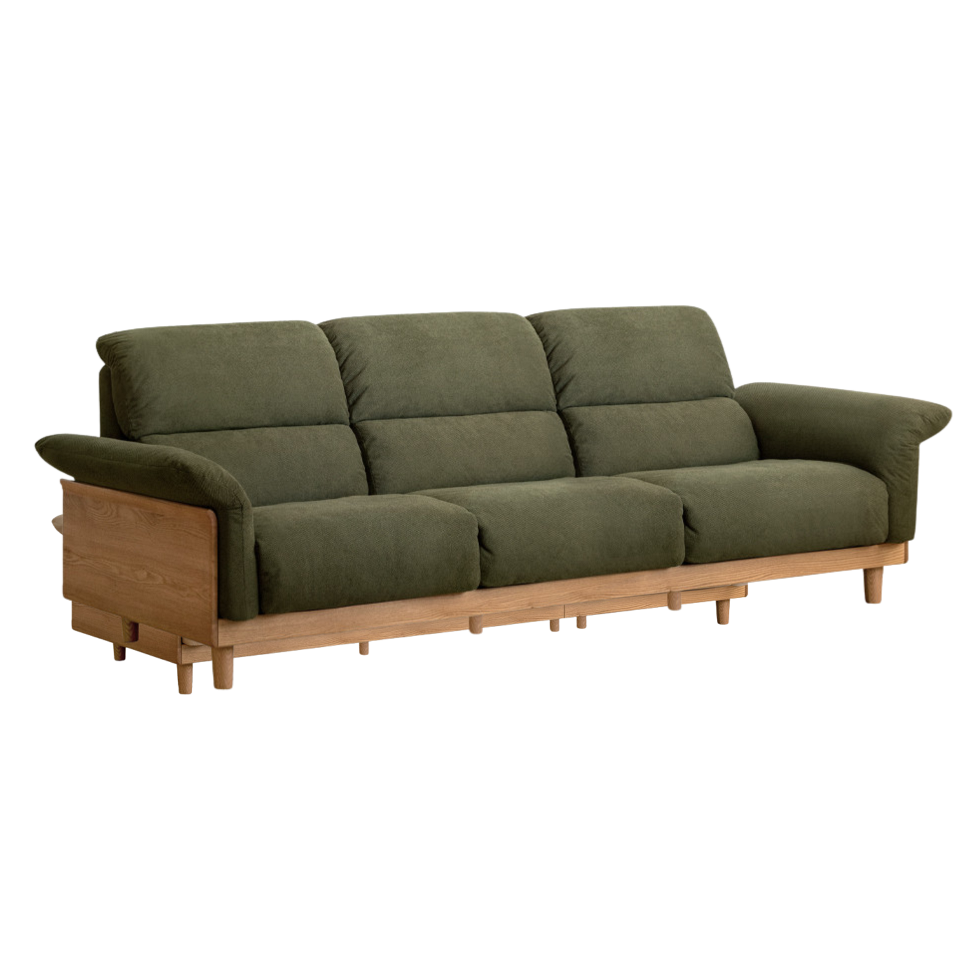 Oak Solid Wood Fabric Sofa, Couch with High Back Cushions, Durable Pet-Friendly Upholstery