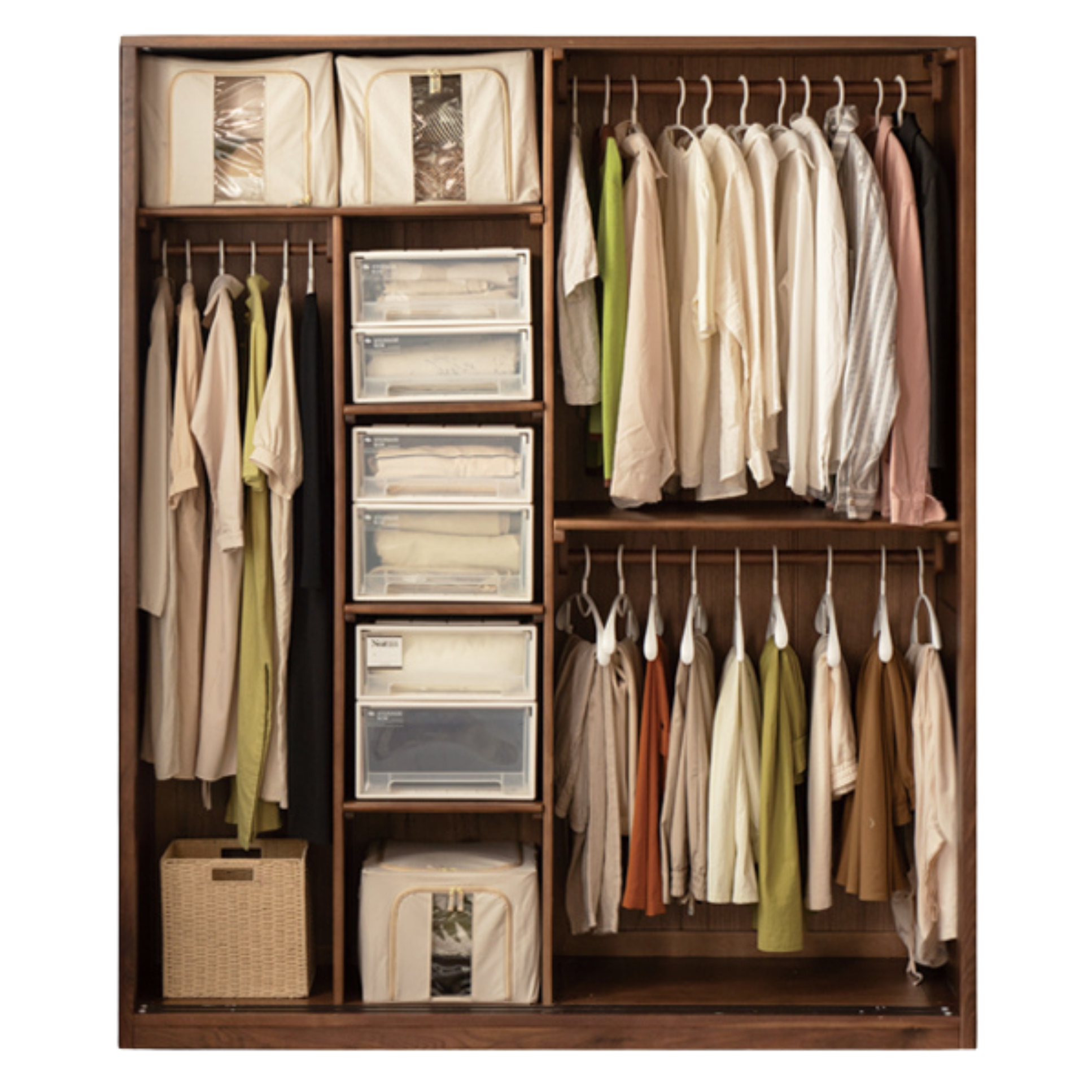 Black Walnut Solid Wood Sliding Door Wardrobe.