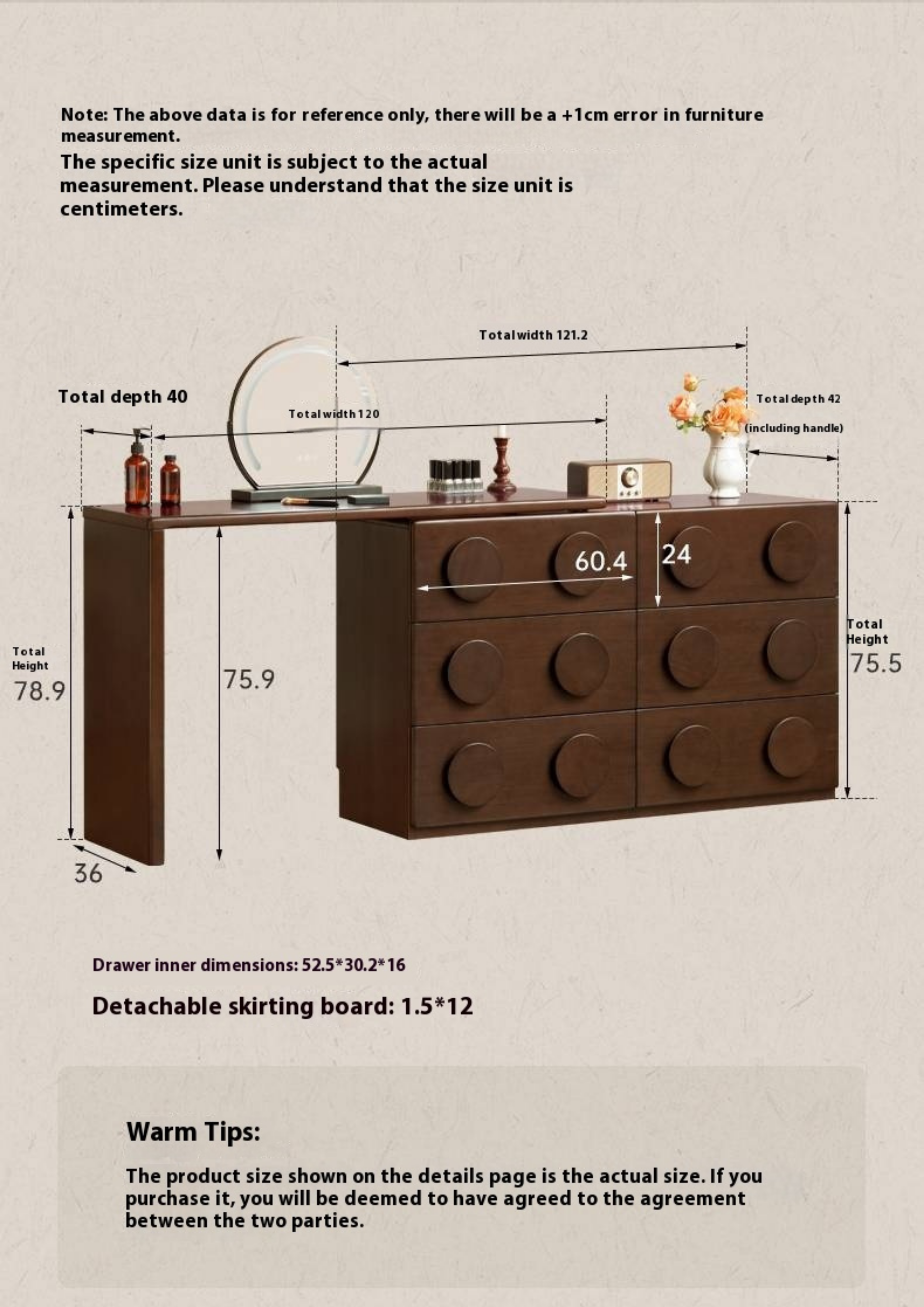 Poplar Solid Wood Retro Medieval Style Rotating Vanity Table.
