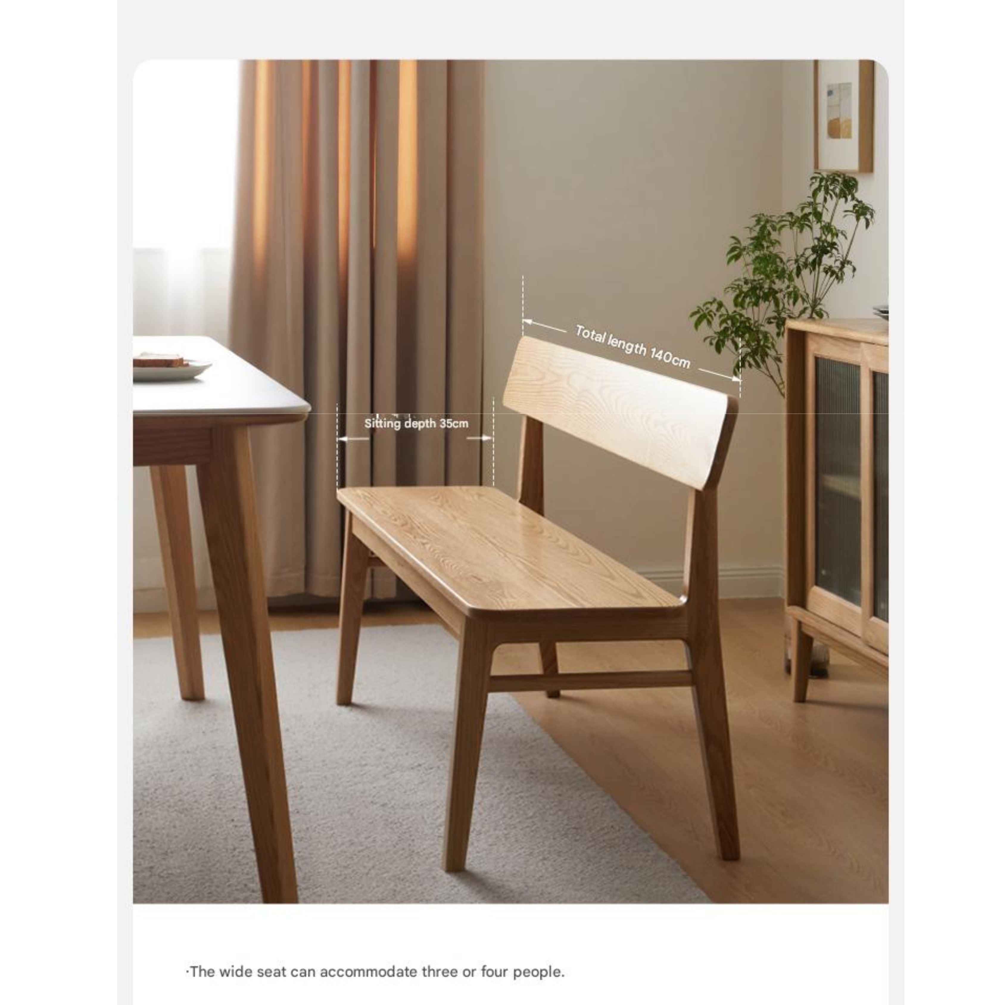 Ash, Oak Solid Wood Nordic Long Bench