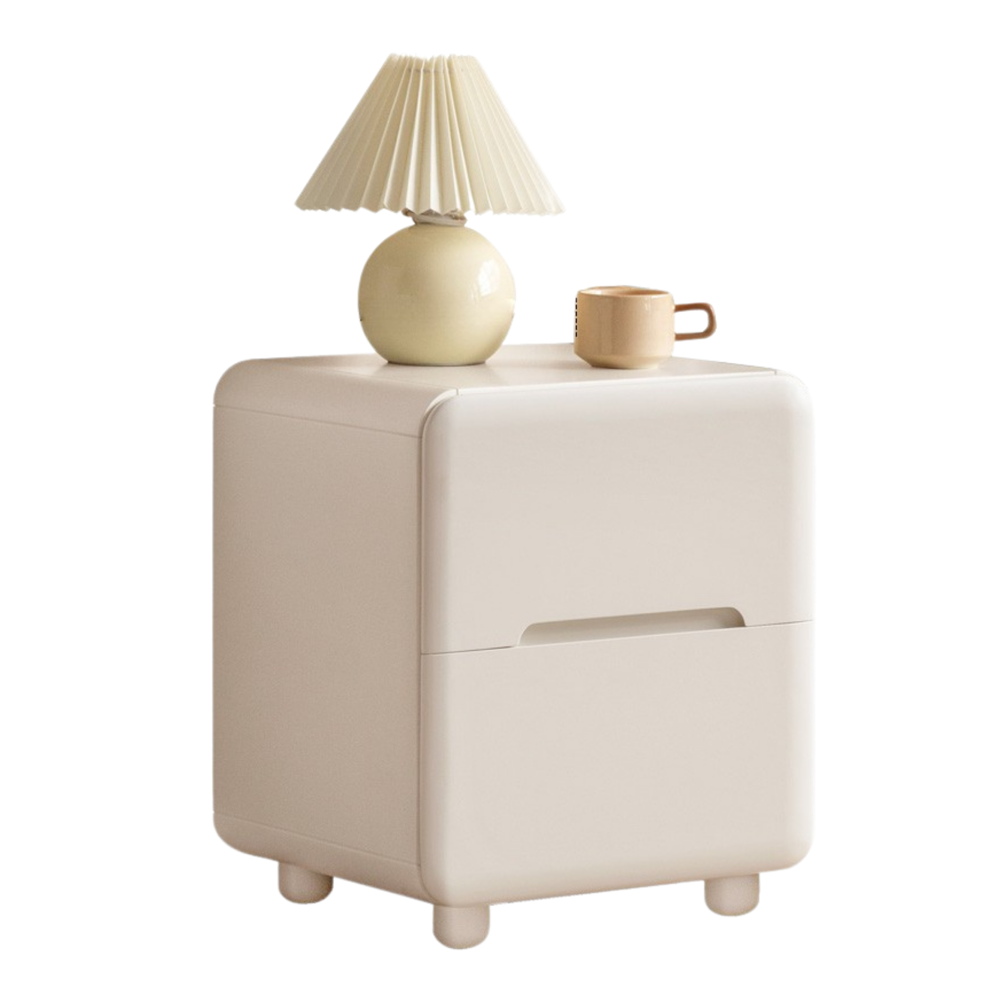 Tulipwood, Solid RubberWood Warm White Two-Drawer Nightstand.