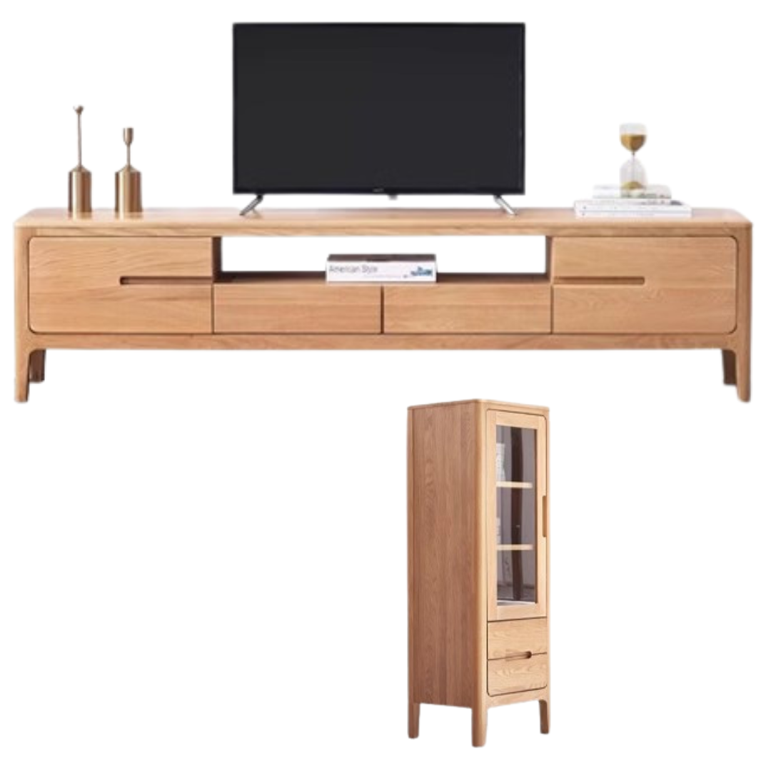 Oak, Solid Rubberwood Modern TV Stand