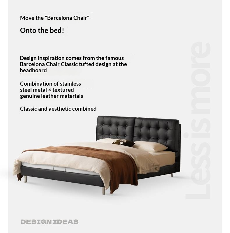 Genuine Leather Bed in Light Luxury Style