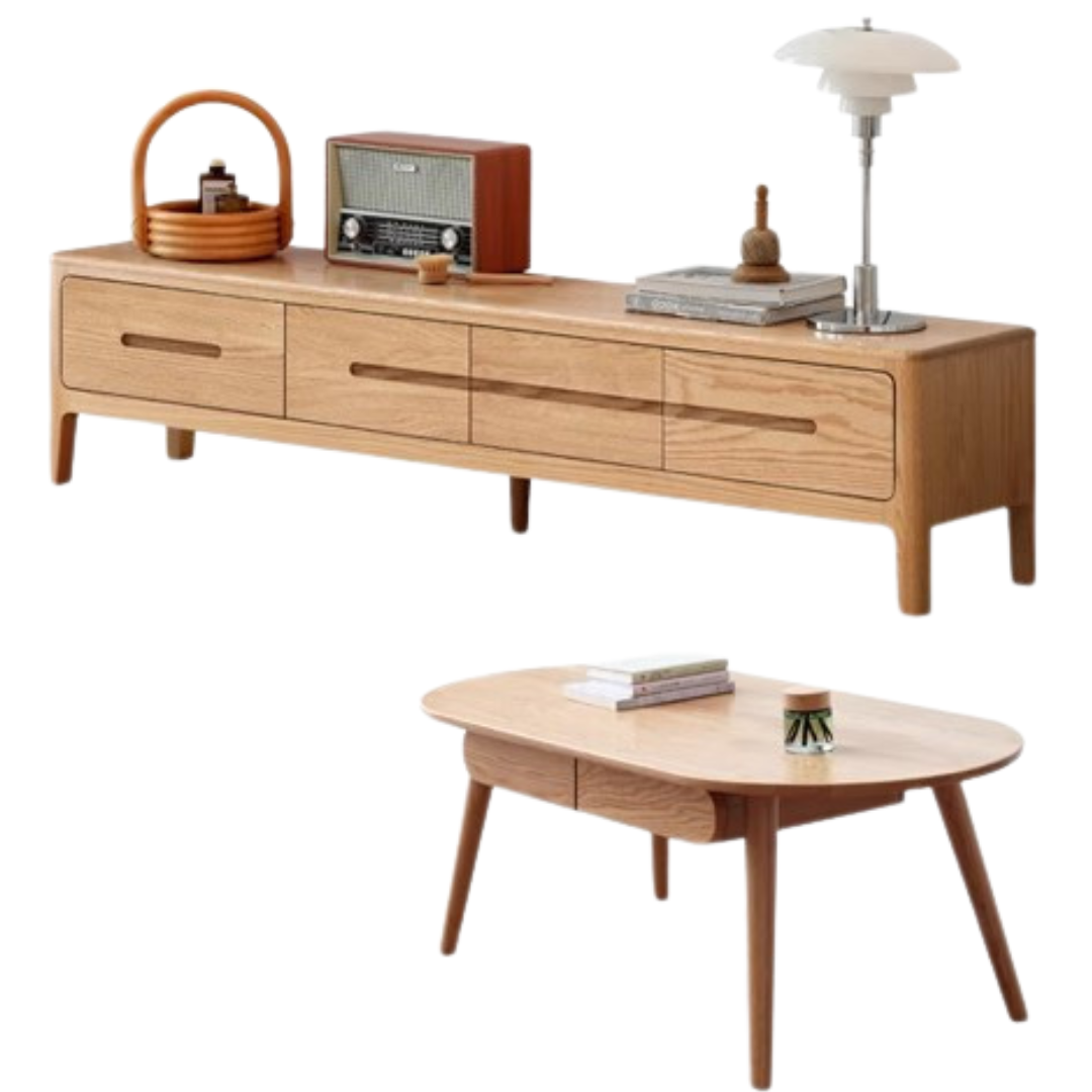 Oak Solid Wood Four-drawer TV Stand.