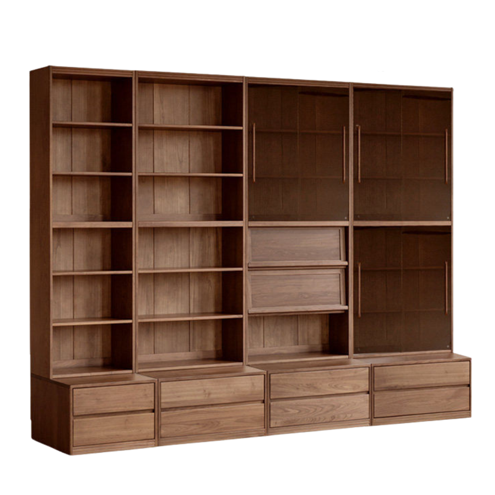 Solid Longan Hardwood, Ash Solid Wood Bookcase with Floor-to-Deck and Wall-Mounted Display Cabinet