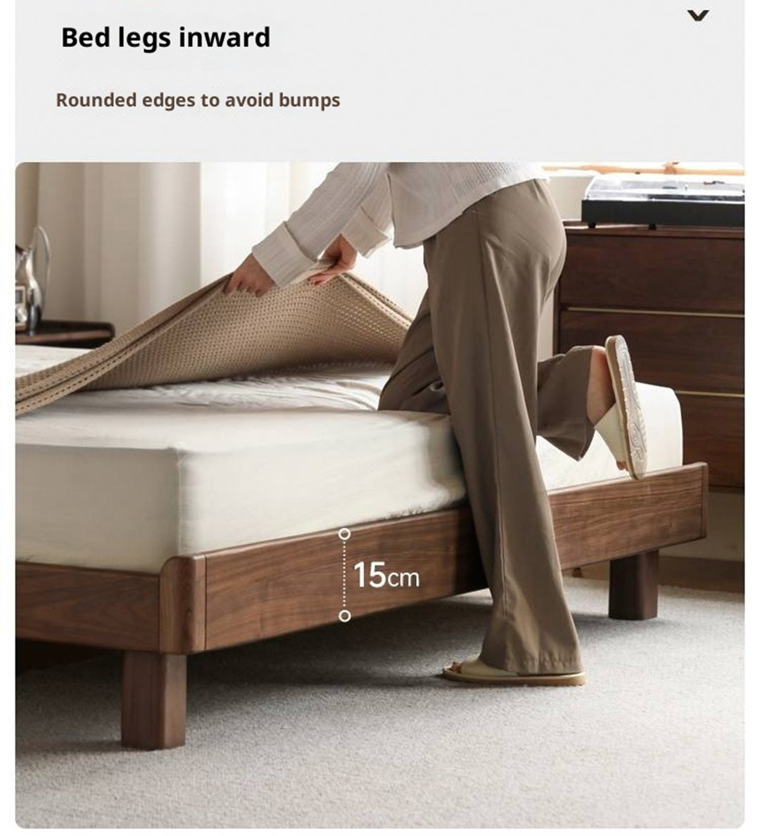 Black Walnut, Teak Solid Wood Bed with High Headboard