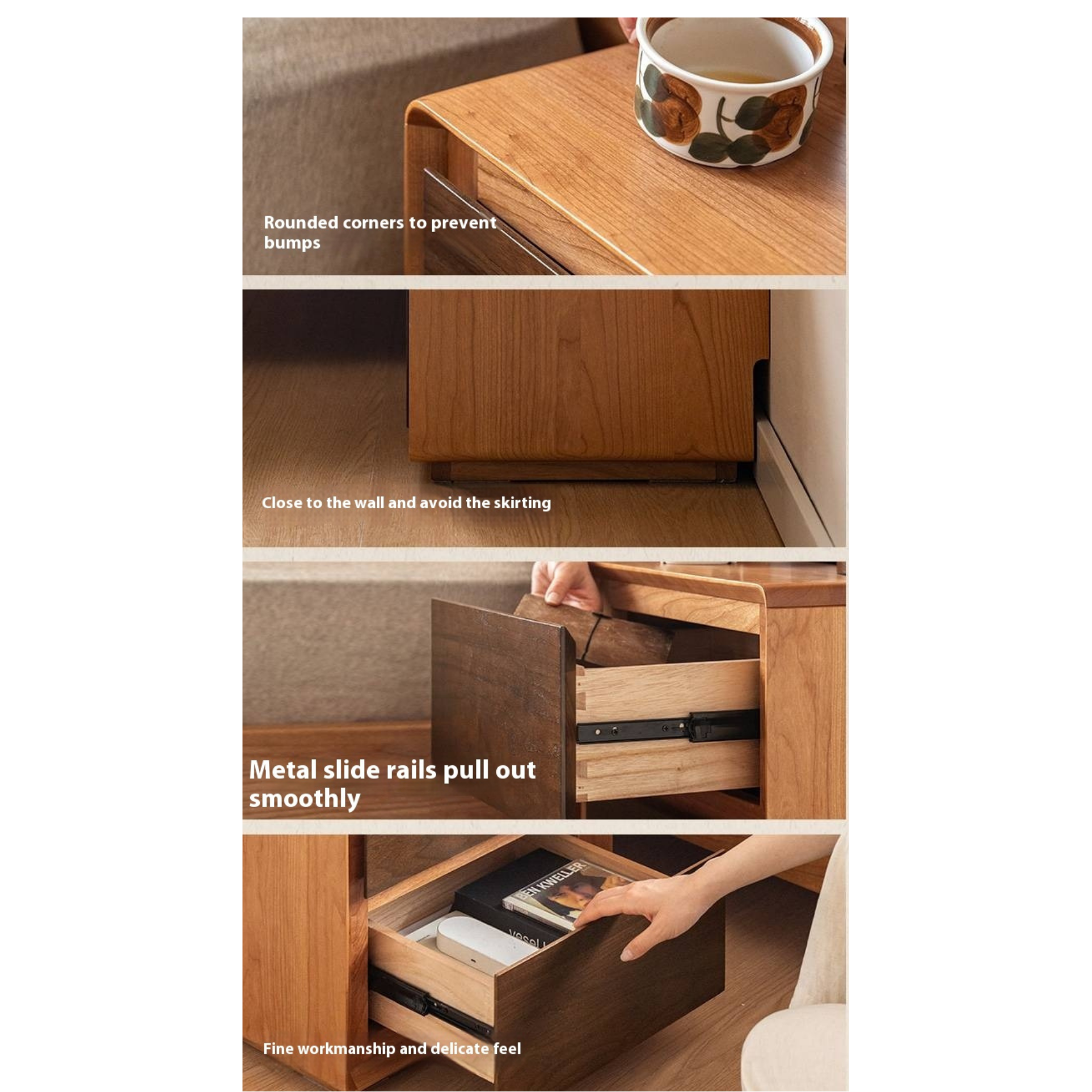 Black Walnut, Cherry Solid Wood Nightstand