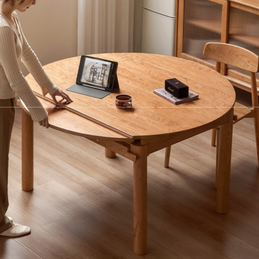 Cherry Solid Wood Retractable Folding Round Table