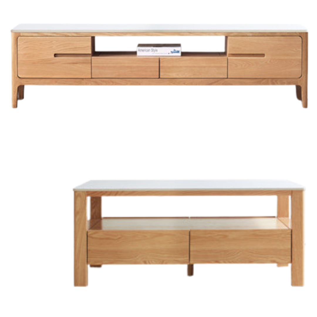 Oak, Solid Rubberwood Modern TV Stand