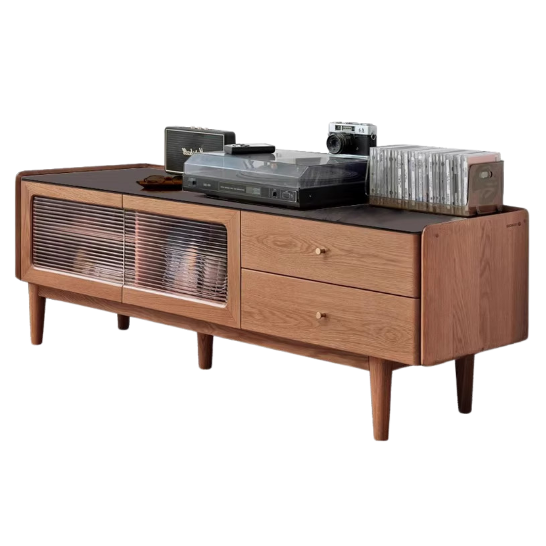 Ash Solid Wood TV Cabinet Minimalist Rock Plate